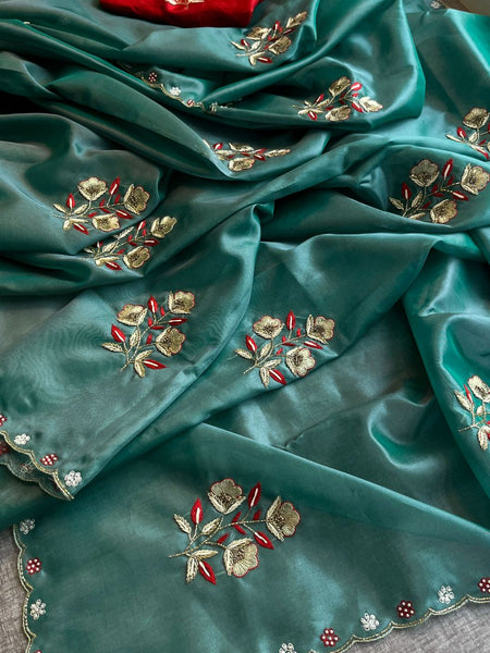 Handloom Zari Tissue Silk Saree with Zardozi, Pearl & Sequins Work