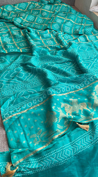 Pure Crepe Silk Saree with Bandhani Banarasi Weaving