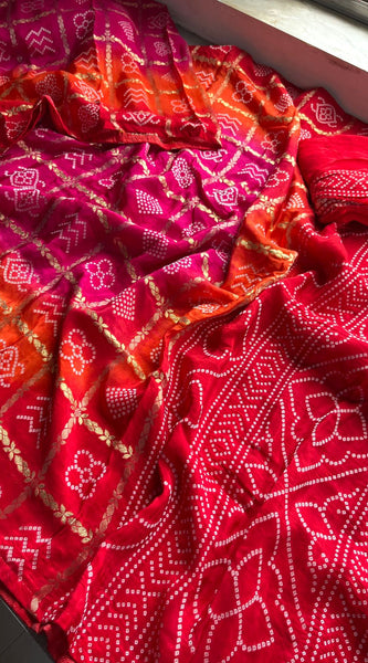 Pure Crepe Silk Saree with Bandhani Banarasi Weaving