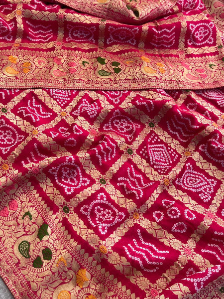 Pure Khaddi Georgette Saree with Bandhani & Meena Banarasi Weaving
