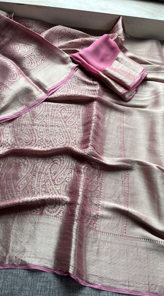 Pure Khaddi Georgette Saree with Banarasi Weaving