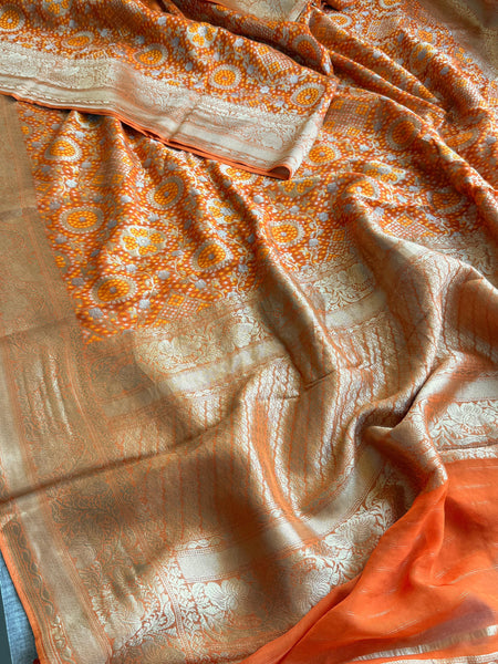 Khaddi Georgette Silk Saree with Meena Bandhani Weave