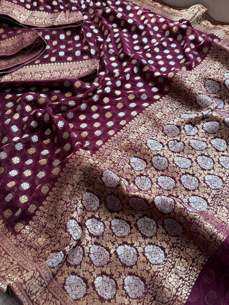 Pure Khaddi Georgette Banarasi Silk Saree in Traditional Weaving Design