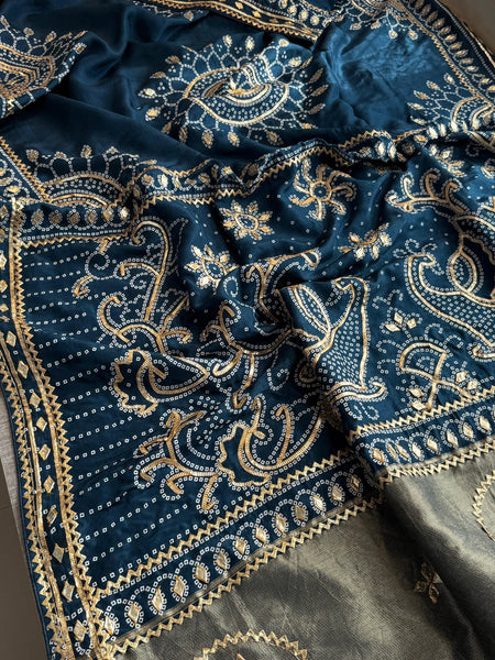 Pure Munga Silk Saree with Traditional Sikhiya Gotapatti Work