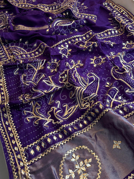 Pure Munga Silk Saree with Traditional Sikhiya Gotapatti Work