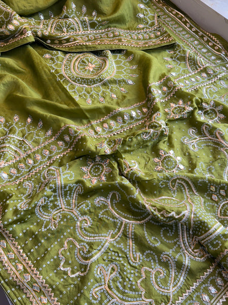 Pure Munga Silk Saree with Traditional Sikhiya Gotapatti Work