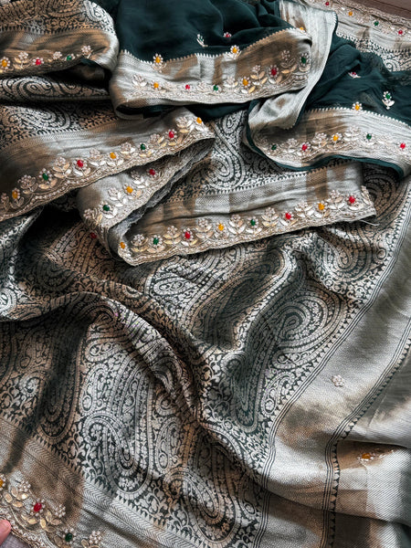 Khaddi Georgette Banarasi Silk Saree with Zardozi & Gotapatti Detailing