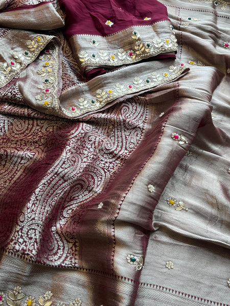 Khaddi Georgette Banarasi Silk Saree with Zardozi & Gotapatti Detailing