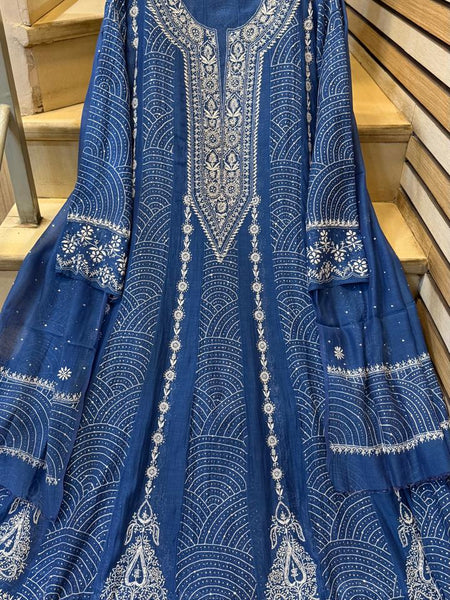 Pure Mul Chanderi Anarkali Kurta Dupatta Set with Mukaish Work