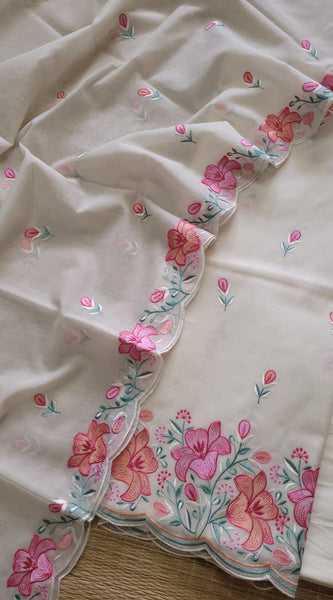Banarasi Mul Cotton Embroidered Suit with Floral Detailing & Dupatta
