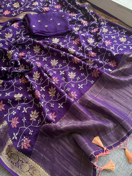 Pure Munga Silk Banarasi Saree with Multi-Thread Embroidery & Blouse