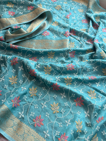 Pure Munga Silk Banarasi Saree with Multi-Thread Embroidery & Blouse