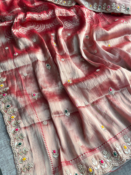 Khaddi Georgette Banarasi Silk Saree with Zardozi & Gotapatti Detailing