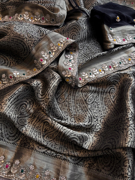 Khaddi Georgette Banarasi Silk Saree with Zardozi & Gotapatti Detailing