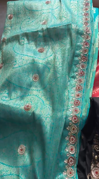 Soft Munga Silk Saree with Kutdana & Zarkan Embellishment