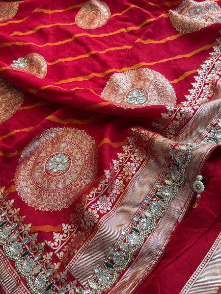 Munga Silk Saree with Zardozi & Pearl Embroidery
