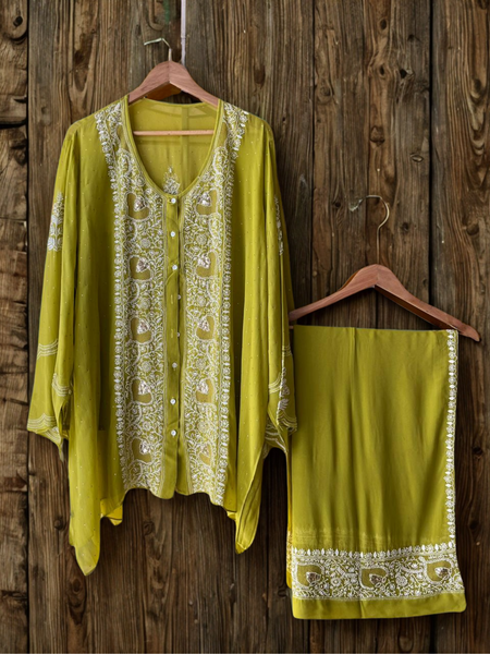 Georgette Semi-Stitched Co-ord Set with Mukaish Work
