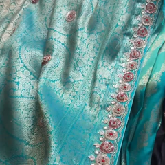 Soft Munga Silk Saree with Kutdana & Zarkan Embellishment