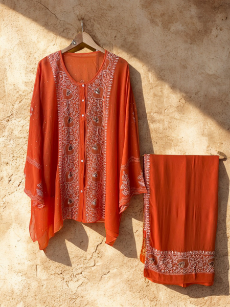 Georgette Semi-Stitched Co-ord Set with Mukaish Work