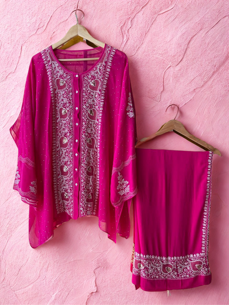Georgette Semi-Stitched Co-ord Set with Mukaish Work