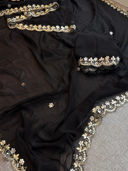Chiffon Saree with Zardozi & Pearl Handwork