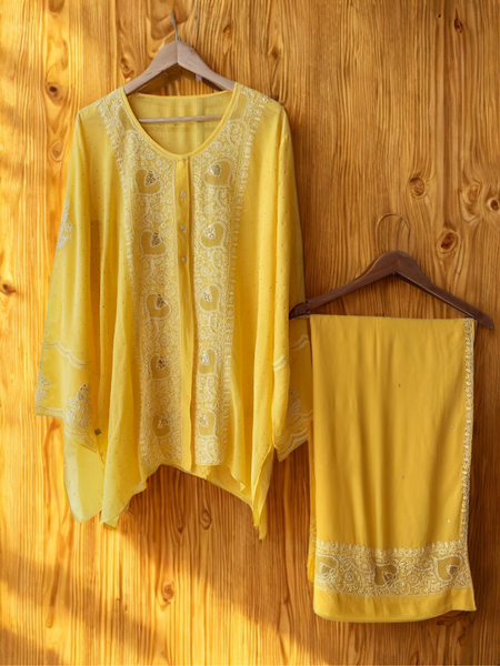 Georgette Semi-Stitched Co-ord Set with Mukaish Work