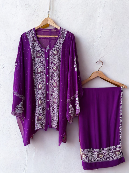 Georgette Semi-Stitched Co-ord Set with Mukaish Work
