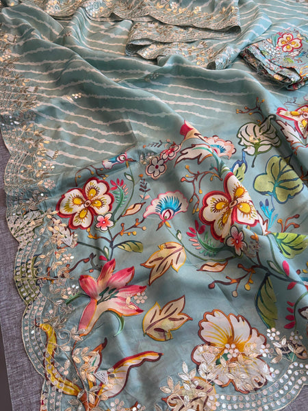 Munga Crepe Silk Saree with Gotapatti & Pearl Embroidery