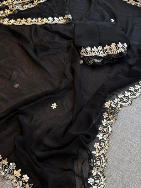 Chiffon Saree with Zardozi & Pearl Handwork