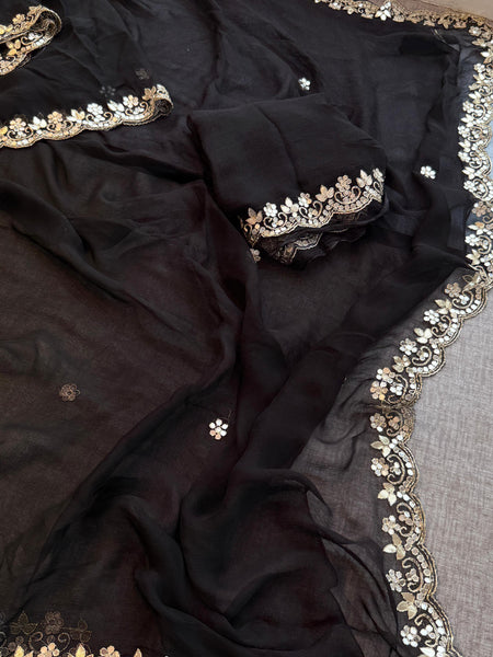 Chiffon Saree with Zardozi & Pearl Handwork