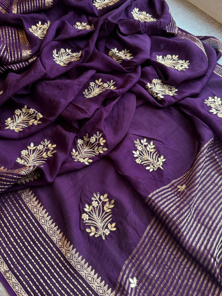 Crepe Banarasi Saree with Zardozi & Zarkan Embellishments