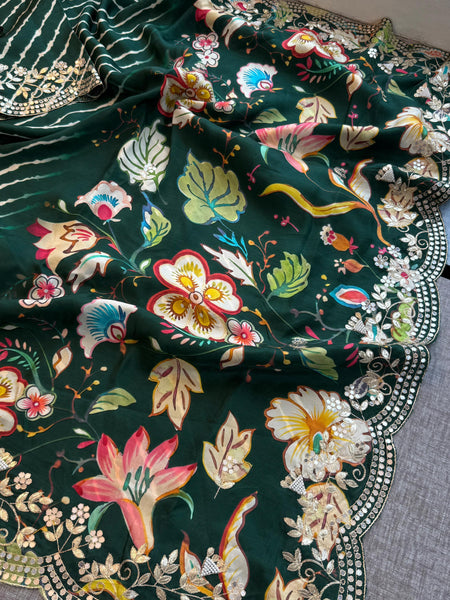Munga Crepe Silk Saree with Gotapatti & Pearl Embroidery