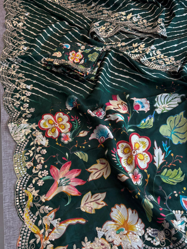 Munga Crepe Silk Saree with Gotapatti & Pearl Embroidery