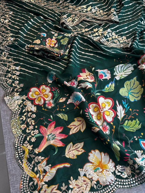 Munga Crepe Silk Saree with Gotapatti & Pearl Embroidery