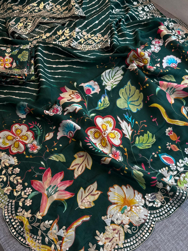 Munga Crepe Silk Saree with Gotapatti & Pearl Embroidery