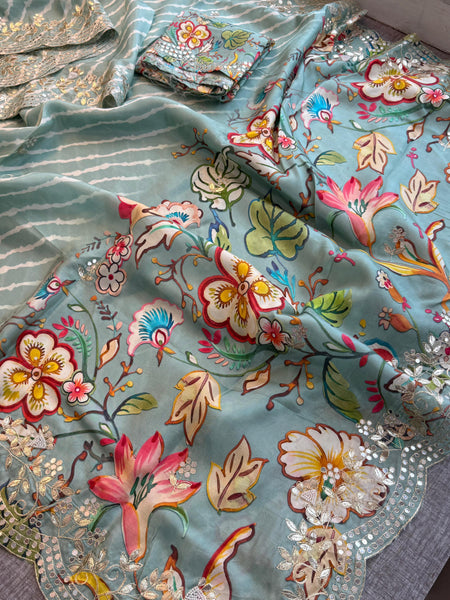 Munga Crepe Silk Saree with Gotapatti & Pearl Embroidery