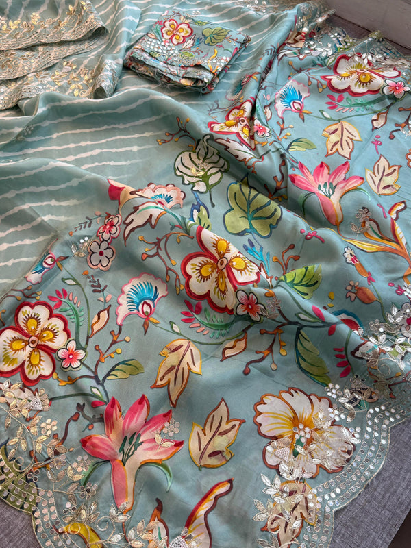 Munga Crepe Silk Saree with Gotapatti & Pearl Embroidery