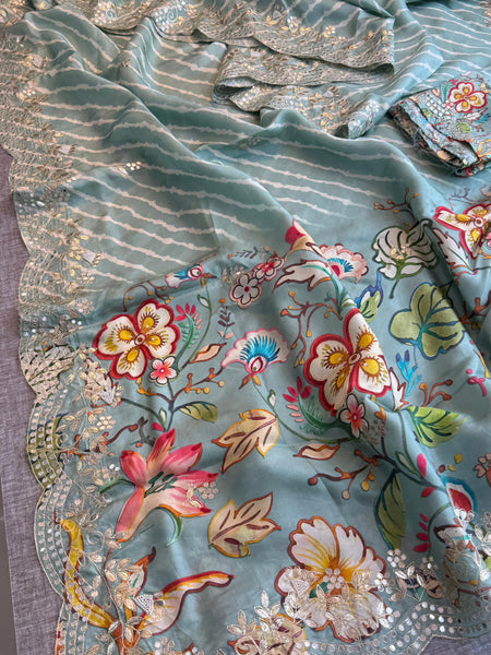 Munga Crepe Silk Saree with Gotapatti & Pearl Embroidery