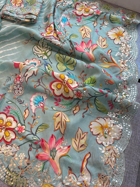 Munga Crepe Silk Saree with Gotapatti & Pearl Embroidery