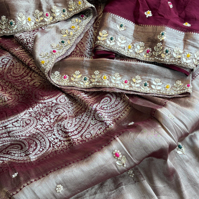 Pure Khaddi Georgette Silk Saree with Pearl & Zardozi Embroidery