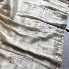 Pure Khaddi Georgette Silk Saree with Pearl & Zardozi Embroidery