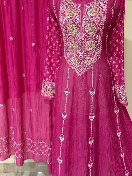 Mul Chanderi Anarkali Kurta Dupatta Set with Elegant Mukaish Work