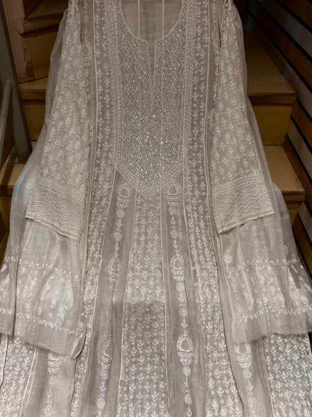 Pure Mul Chanderi Semi-Stitched Kurta Dupatta Set with Pearl & Katdana
