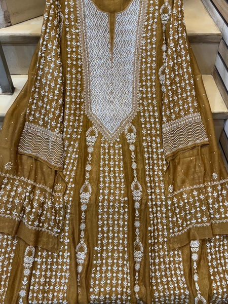 Pure Mul Chanderi Semi-Stitched Kurta Dupatta Set with Pearl & Katdana