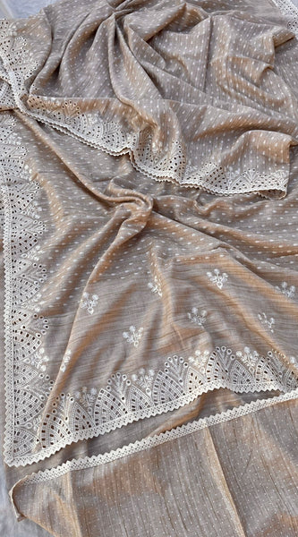 Pure Soft Tussar Silk Saree with Exquisite Parsi Embroidery
