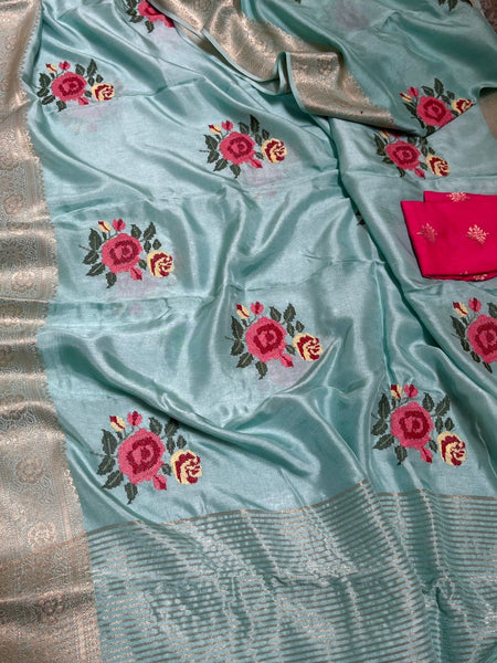 Pure Munga Banarasi Weaving Saree with Multi-Thread Embroidery