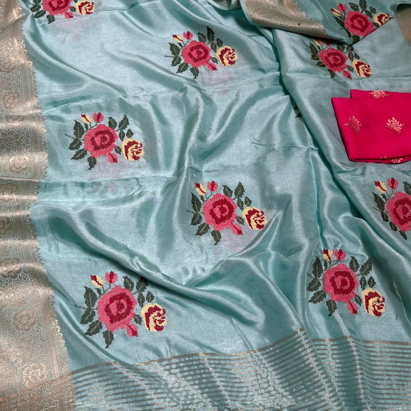 Pure Munga Banarasi Weaving Saree with Multi-Thread Embroidery