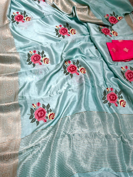 Pure Munga Banarasi Weaving Saree with Multi-Thread Embroidery