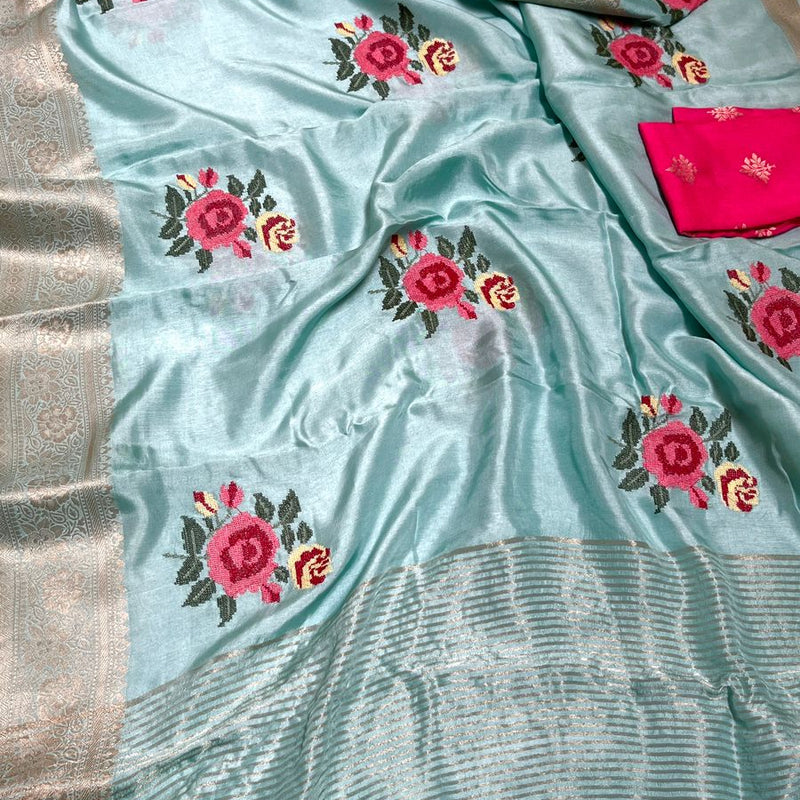 Pure Munga Banarasi Weaving Saree with Multi-Thread Embroidery