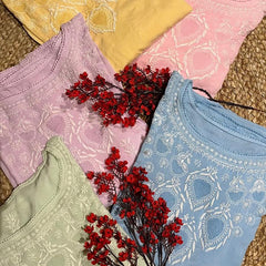 Pure Mulmul Semi-Stitched Kurta Dupatta Set with Jaali Motifs